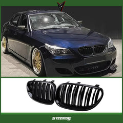 Front Bumper Kidney Racing Grille for BMW 5 Series E60 E61 2004-2009 Car Double Line Sport Grill Glossy Black Cover