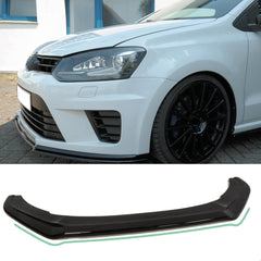 Front Bumper Lip Splitter for VW Volkswagen Polo MK5 2013+, ABS Plastic Piano Black Vacuum Car Tuning Body Part Body Kit