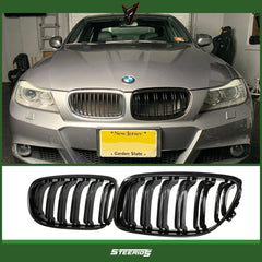 Front Bumper Kidney Racing Grille for BMW 3 Series E90 LCI 2009-2012 325i 320i 330i 335i Car Double Line Sport Grill Glossy Black Cover