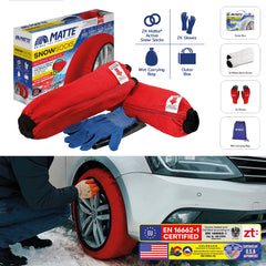 Car Tire Snow Socks 2pcs | MATTE | Winter Active Series Auto Car Tire Anti Patinage Snow Socks Red Wheel | Textile Snow Chain Alternative for Safe Driving on Snowy or Icy Roads