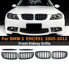 Front Bumper Kidney Racing Grille for BMW 3 Series E90 E91 2005-2008 325i 320i 330i 335i Car Double Line Sport Grill Glossy Black Cover