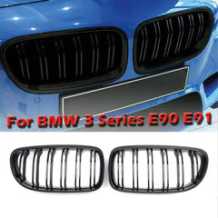 Front Bumper Kidney Racing Grille for BMW 3 Series E90 LCI 2009-2012 325i 320i 330i 335i Car Double Line Sport Grill Glossy Black Cover