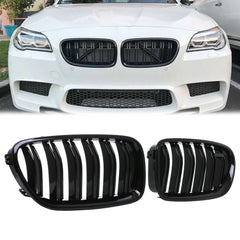Front Bumper Kidney Racing Grille for BMW 5 Series F10 F11 F18 520d 530d 540i 2010-2017 Car Double Line Sport Grill Glossy Black Cover