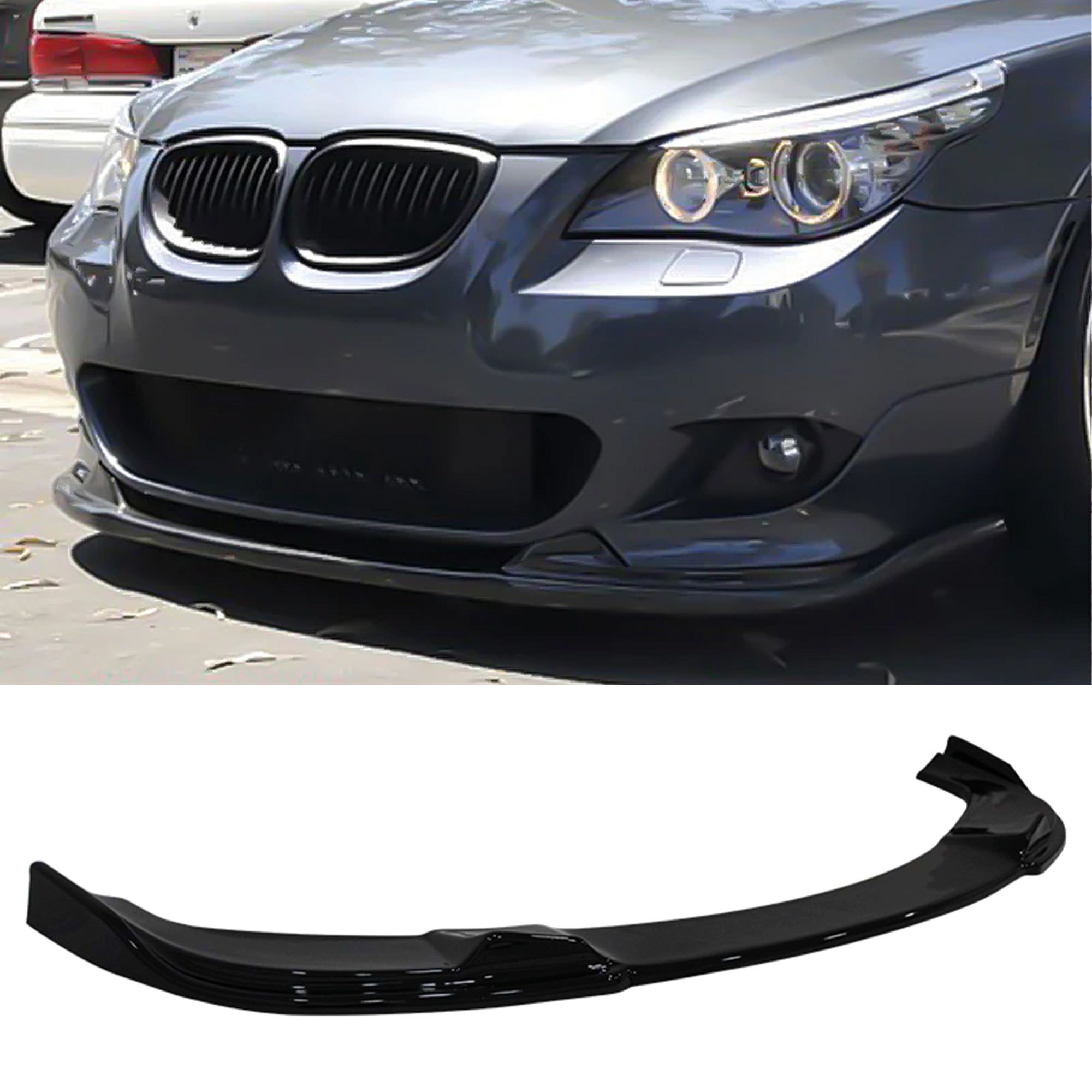 Front Bumper Lip Splitter for BMW 5 Series E60 2003-2010 M Sport / M5 Bumper, ABS Plastic Piano Black Vacuum Car Tuning Body Part Body Kit