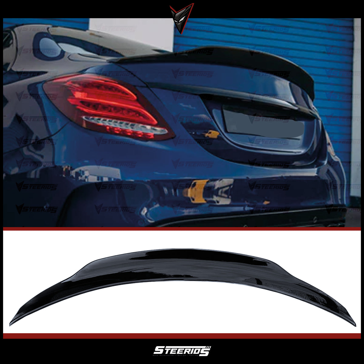 Rear Spoiler For Mercedes W205 C 2015-2019 AMG C205 PSM Style Piano Black ABS Plastic