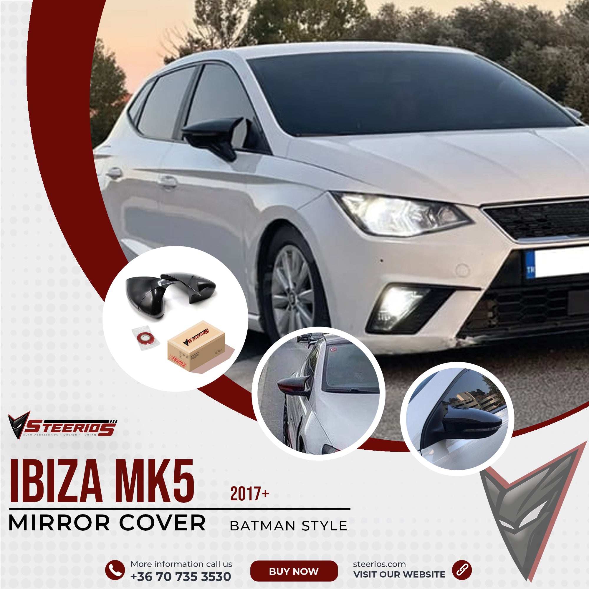 Mirror Cover for Seat Ibiza MK5 KJ 2017+ Batman Model
