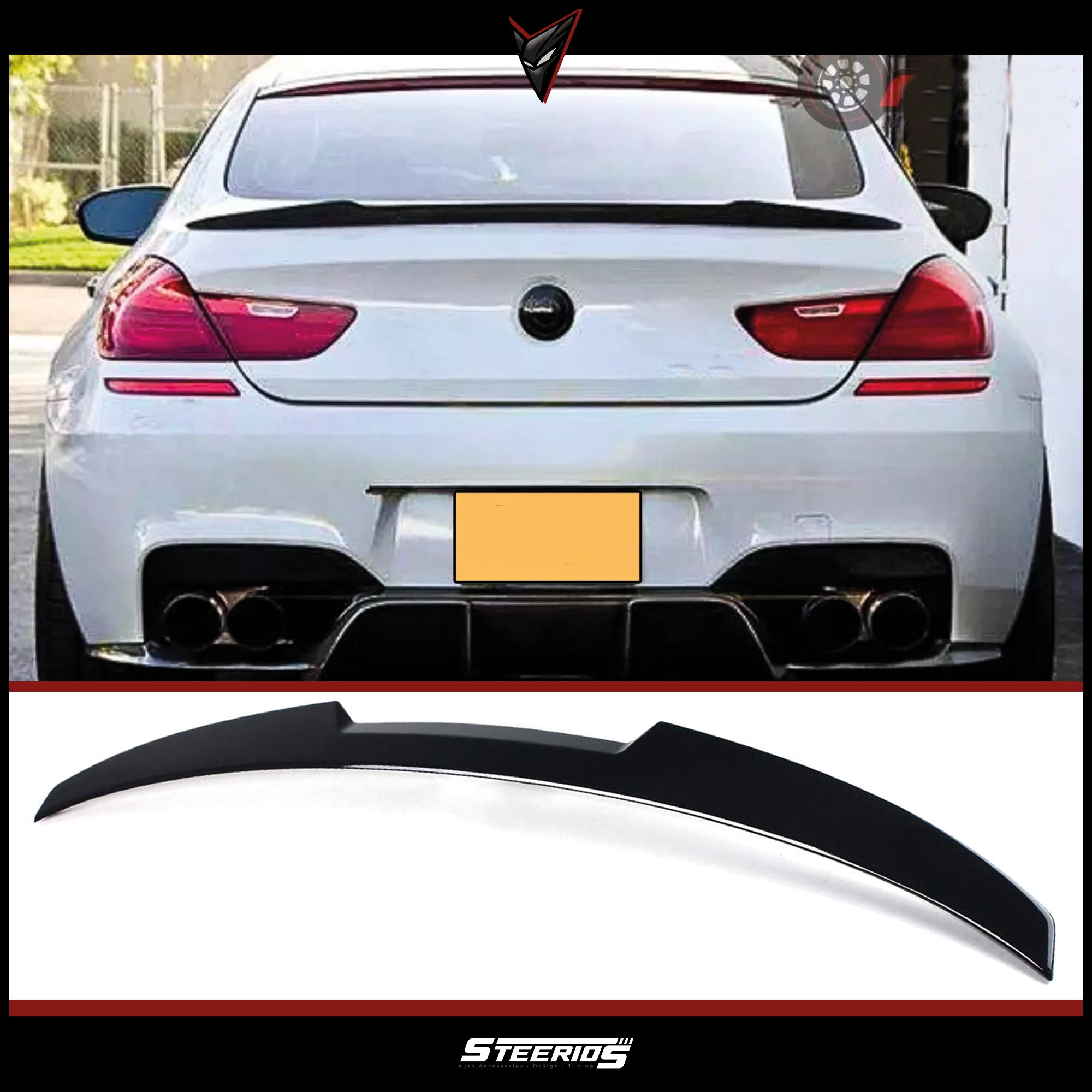 Rear Spoiler For BMW 6 Series F13 Coupe 2011-18 M4 Style Piano Black ABS Plastic