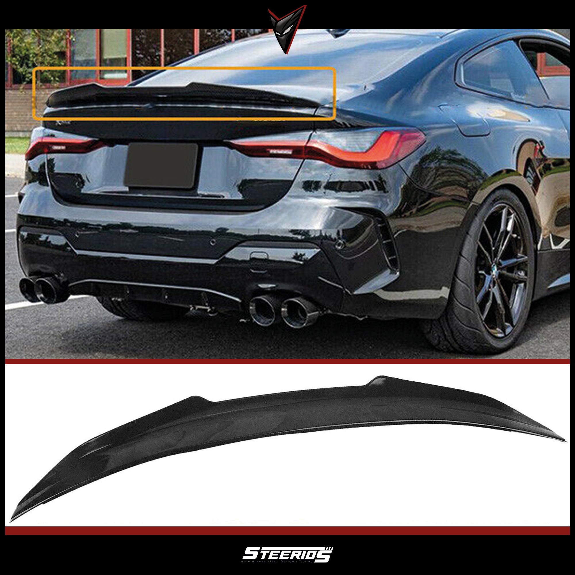 Rear Spoiler For BMW G22 2021+ PSM Style G24 G26 G82 4 serisi i4 420i 430i 430d M440i M4 Piano Black ABS Plastic