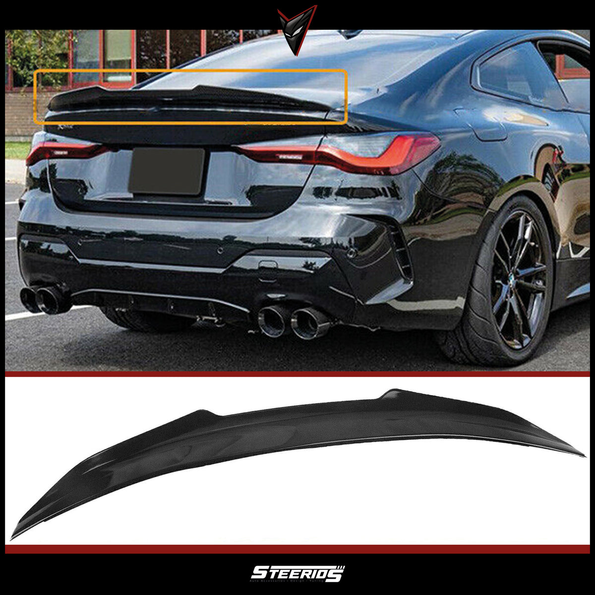 Rear Spoiler For BMW G22 2021+ PSM Style G24 G26 G82 4 serisi i4 420i 430i 430d M440i M4 Piano Black ABS Plastic