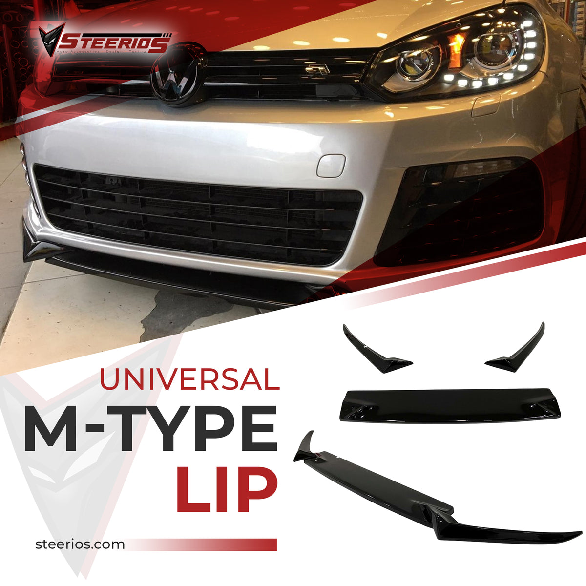 Front Bumper Lip for M-Type VW Golf MK6 / Scirocco MK3 Adjustable All Car