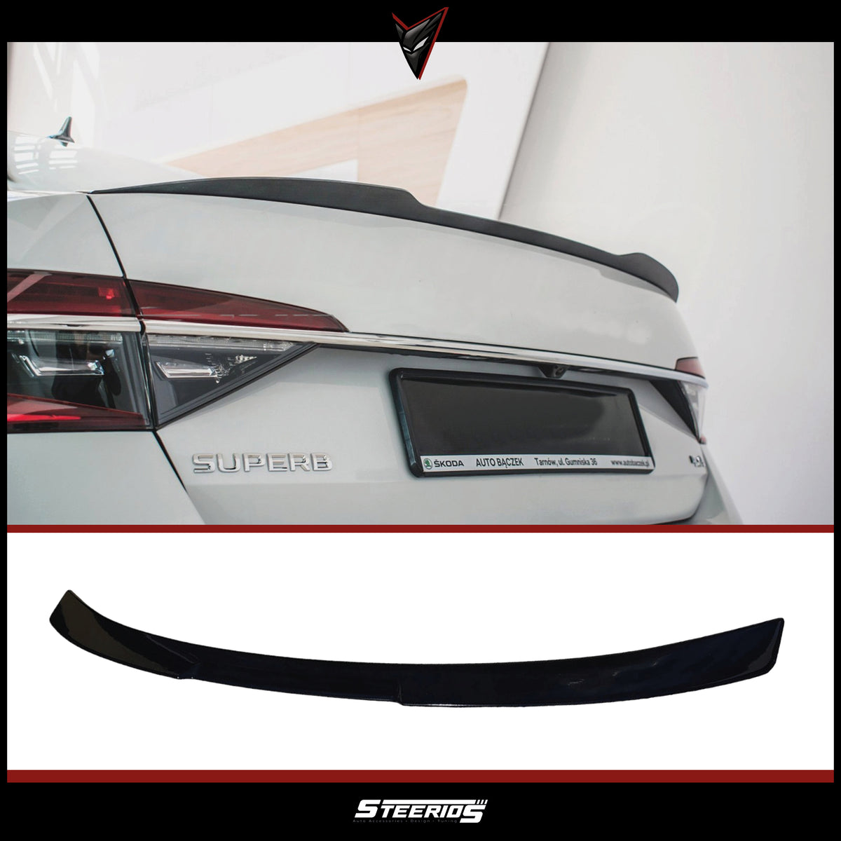 Rear Spoiler For Skoda SuperB B8 M4 Style 2019+ Piano Black ABS Plastic