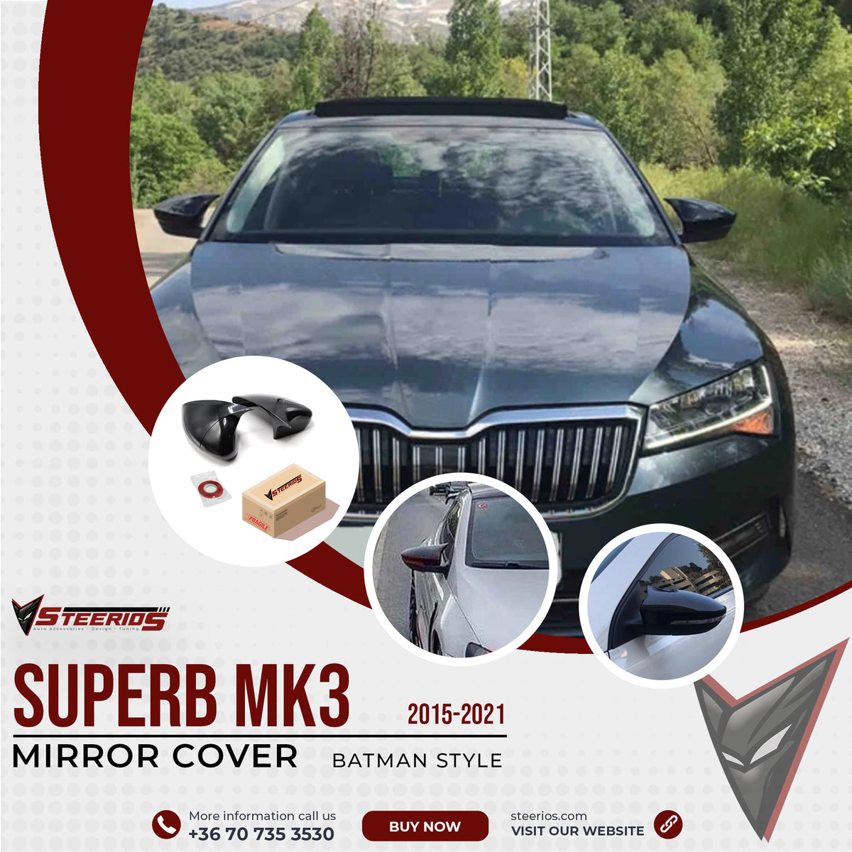Mirror Cover for Skoda SuperB MK3 2015-2021 Batman Model