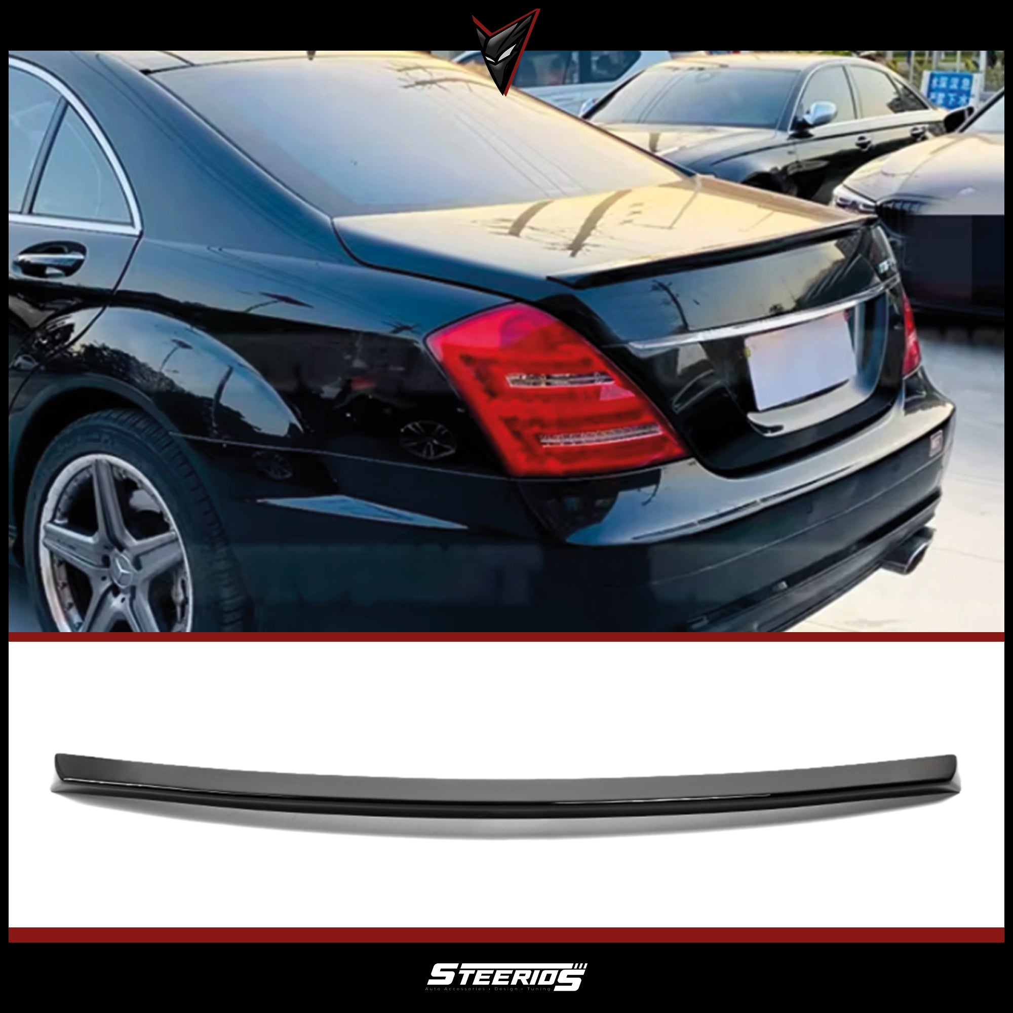 Rear Spoiler For Mercedes S-Class W221 2015-2013 Piano Black ABS Plastic
