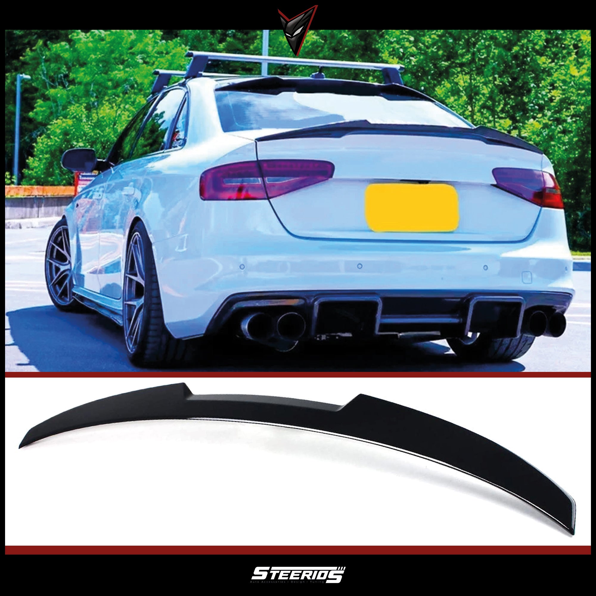 Rear Spoiler For Audi A4 B8.5 FL 2012-2016 M4 Style Piano Black ABS Plastic