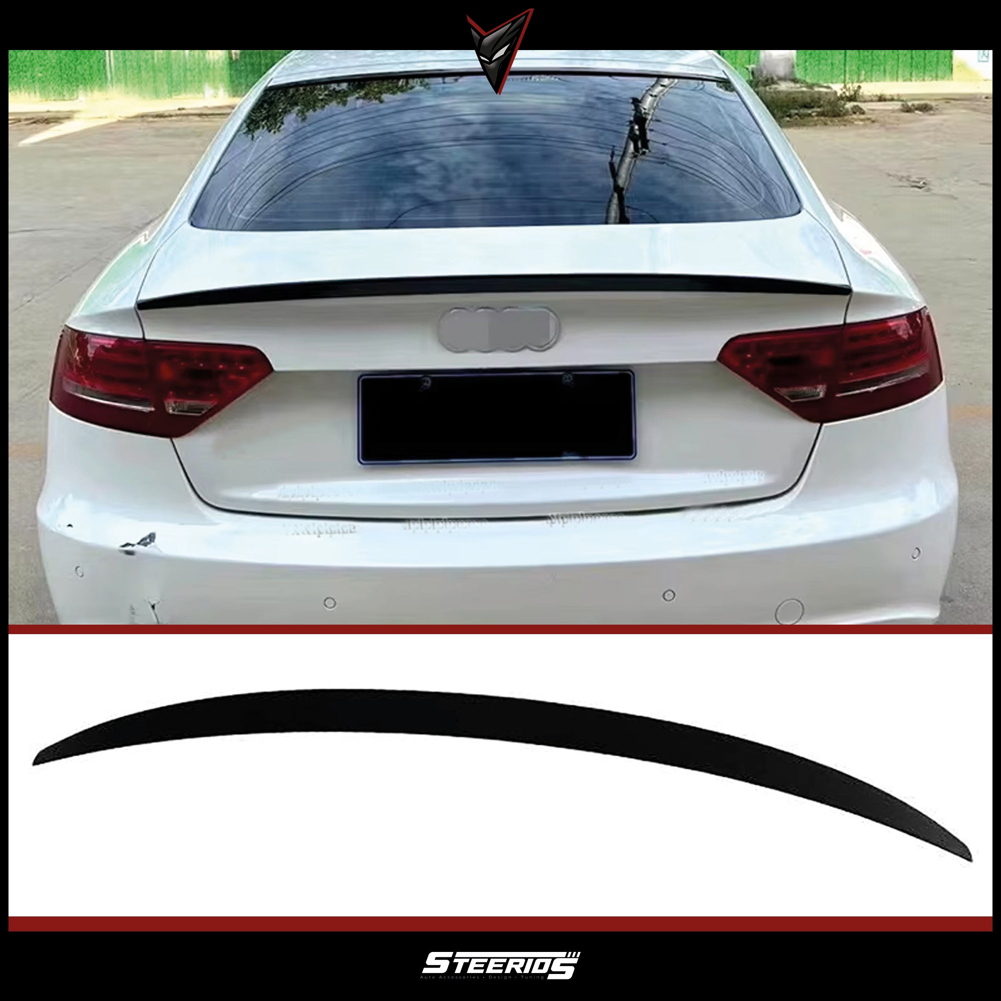 Rear Spoiler For Audi A5 B8 S5 Style 2009-2016 Piano Black ABS Plastic