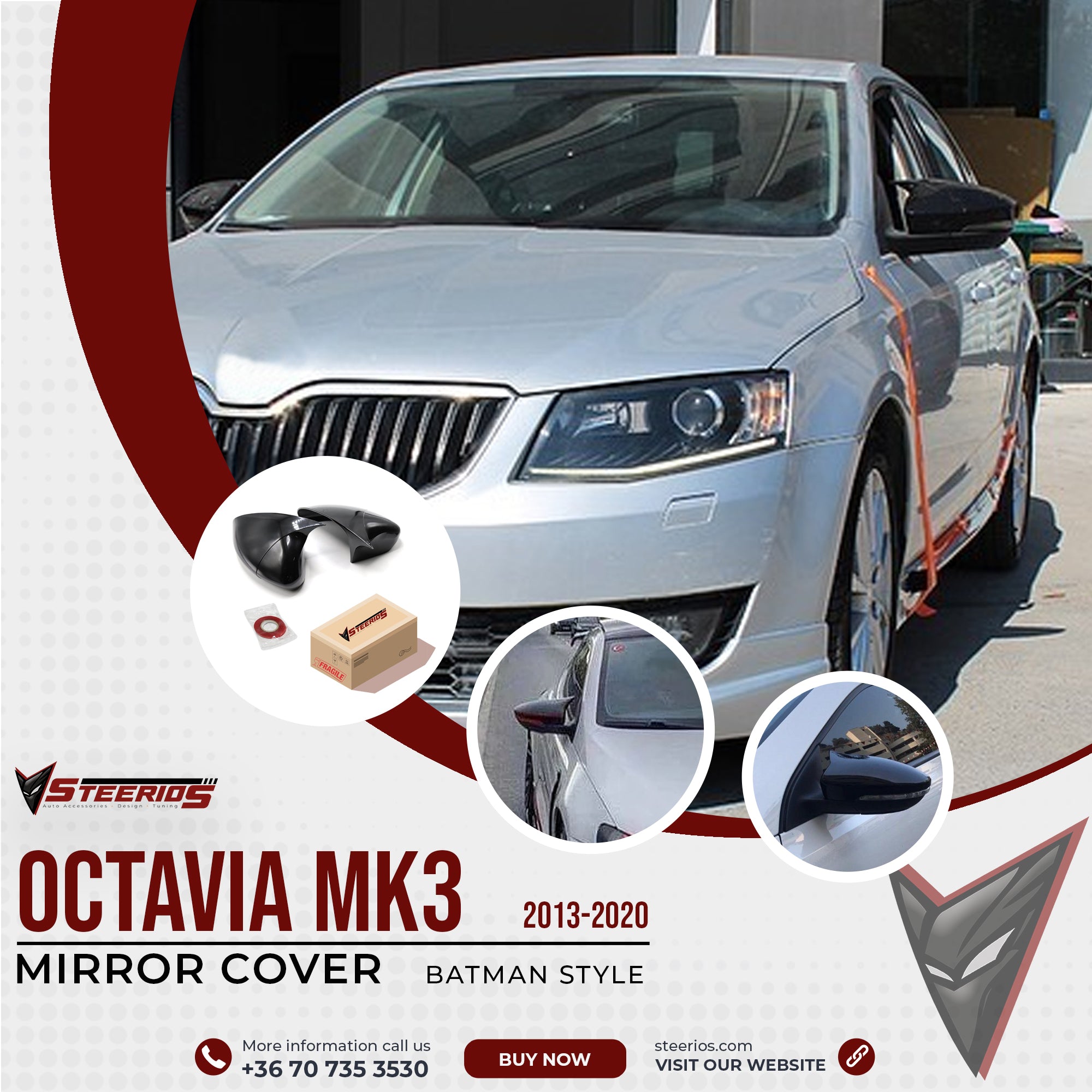 Mirror Cover for Skoda Octavia MK3 2013-2020 Batman Model