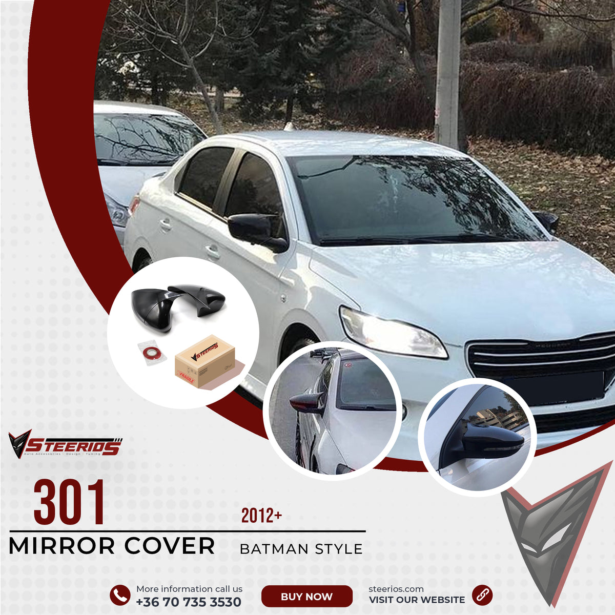 Mirror Cover for Peugeot 301 2012+ Batman Model