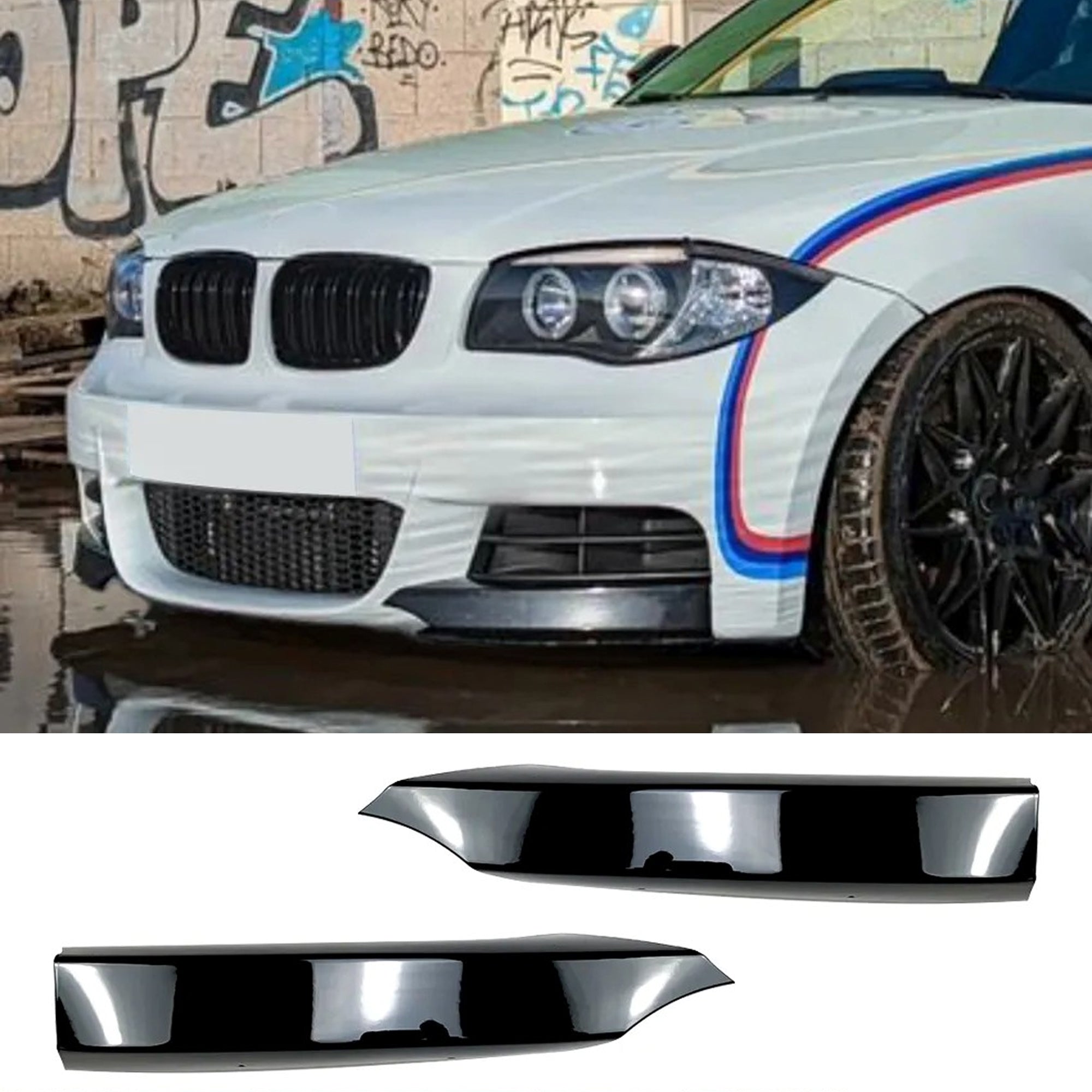 Front Bumper FLAP Wrap for BMW 1 Series E82 E88 FL 2008-2013, 2pcs FLAP Canards Lip Splitter Corner Trim Cover Adjustable Tuning Body Part Body Kit