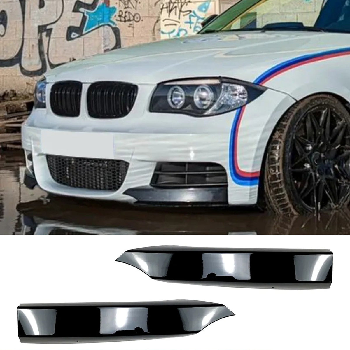 Front Bumper FLAP Wrap for BMW 1 Series E82 E88 FL 2008-2013, 2pcs FLAP Canards Lip Splitter Corner Trim Cover Adjustable Tuning Body Part Body Kit
