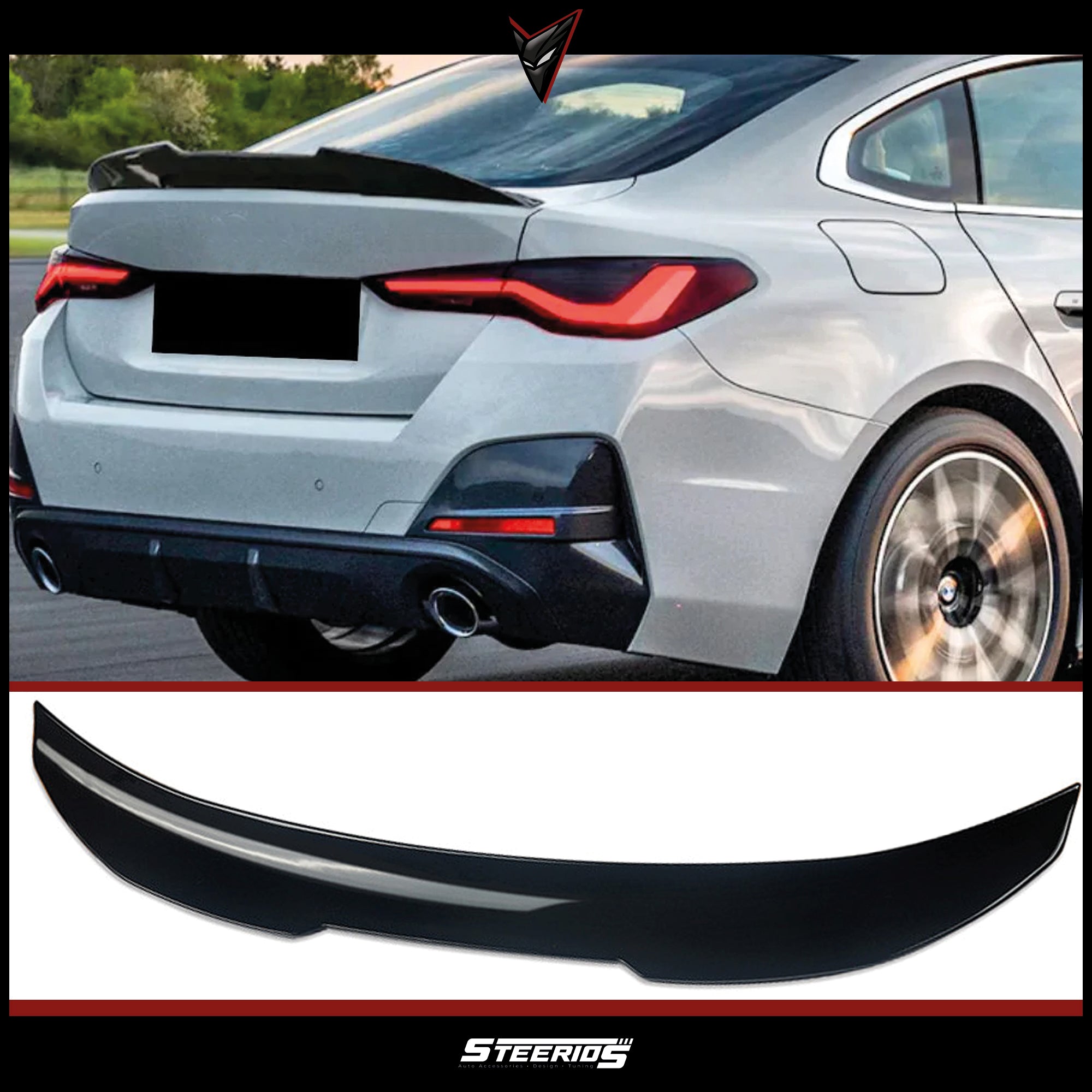 Rear Spoiler For BMW 4 Series G26 Gran Coupe 4-Door 2020+ PSM Style Piano Black ABS Plastic