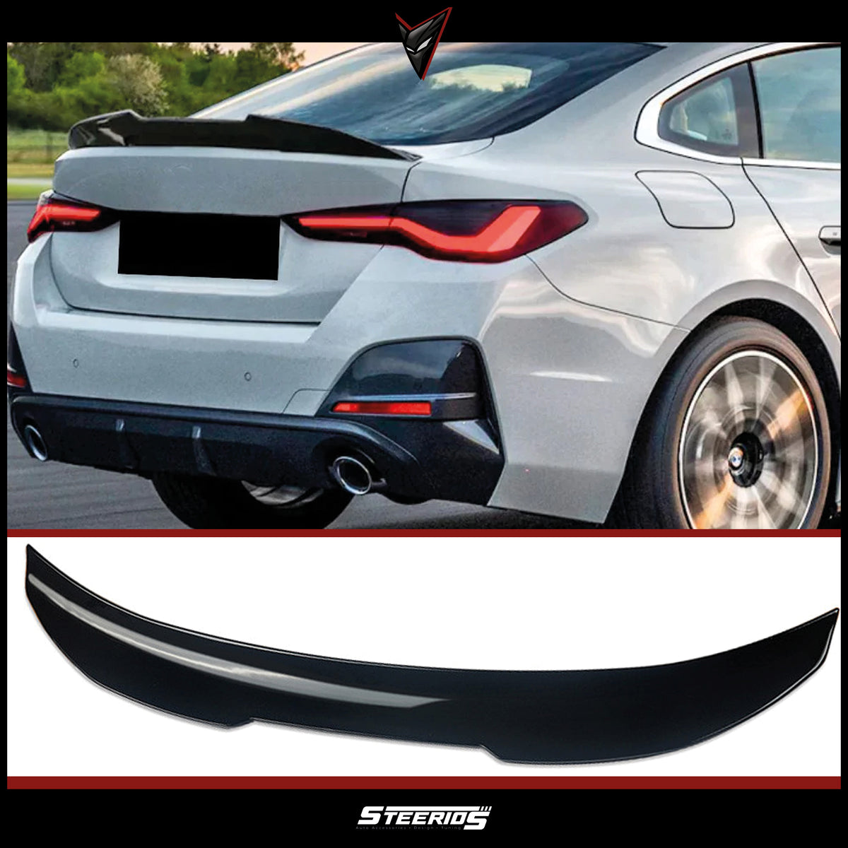 Rear Spoiler For BMW 4 Series G26 Gran Coupe 4-Door 2020+ PSM Style Piano Black ABS Plastic