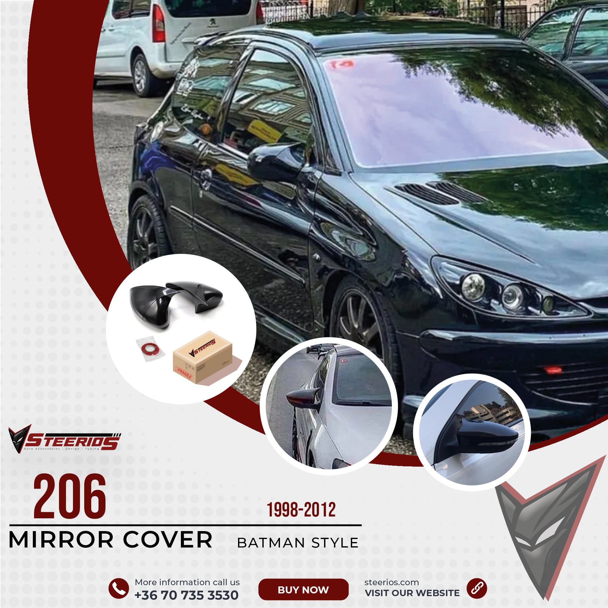 Mirror Cover for Peugeot 206 1998-2012 Batman Model