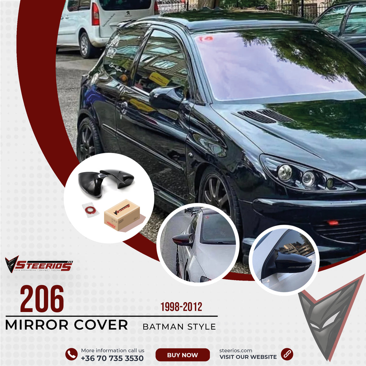 Mirror Cover for Peugeot 206 1998-2012 Batman Model