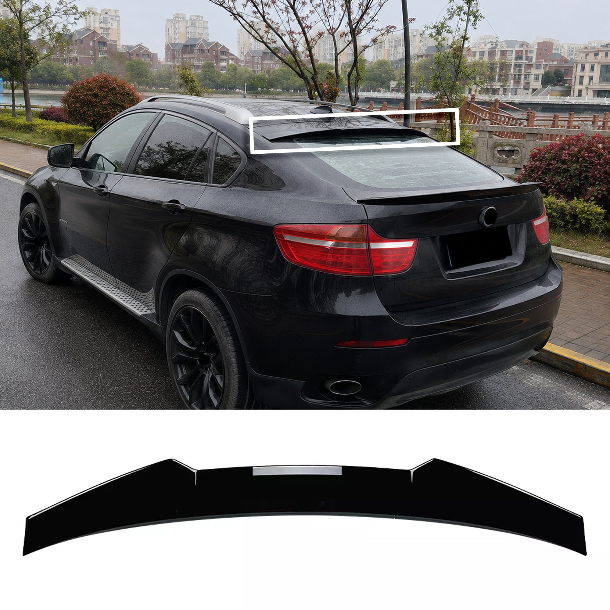 Roof Top Spoiler For BMW X6 E71 E72 2008-2014 Roof M4 Style Piano Black ABS Plastic