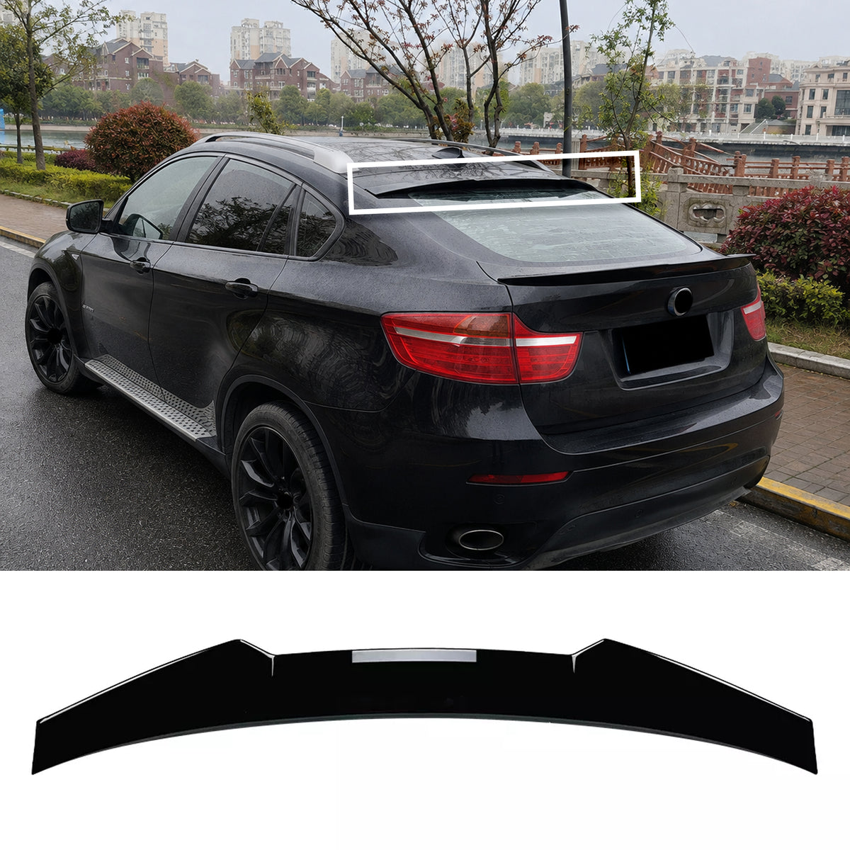 Roof Top Spoiler For BMW X6 E71 E72 2008-2014 Roof M4 Style Piano Black ABS Plastic