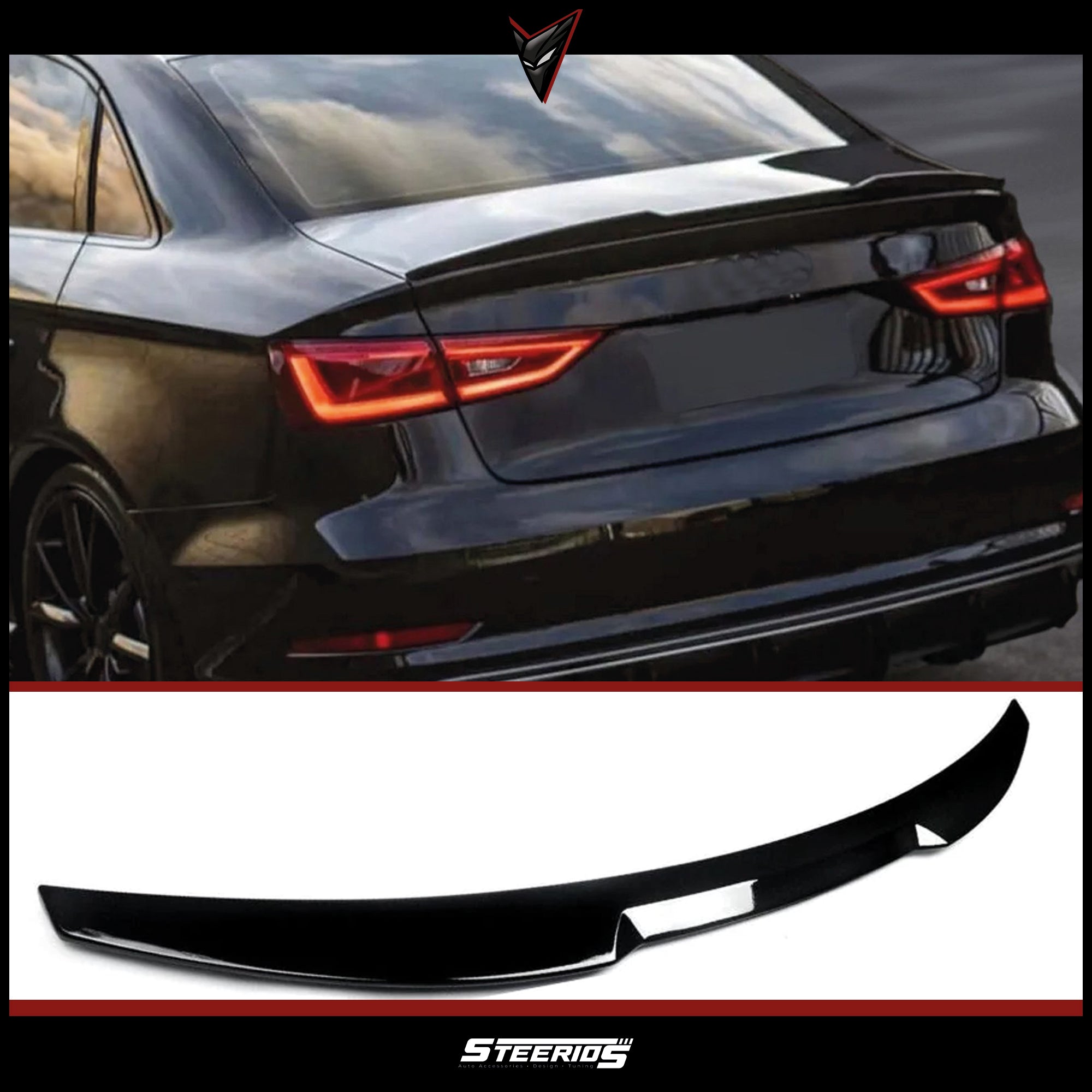 Rear Spoiler For Audi A3 8V S3 RS3 M4 Style 2012-2019 Piano Black ABS Plastic