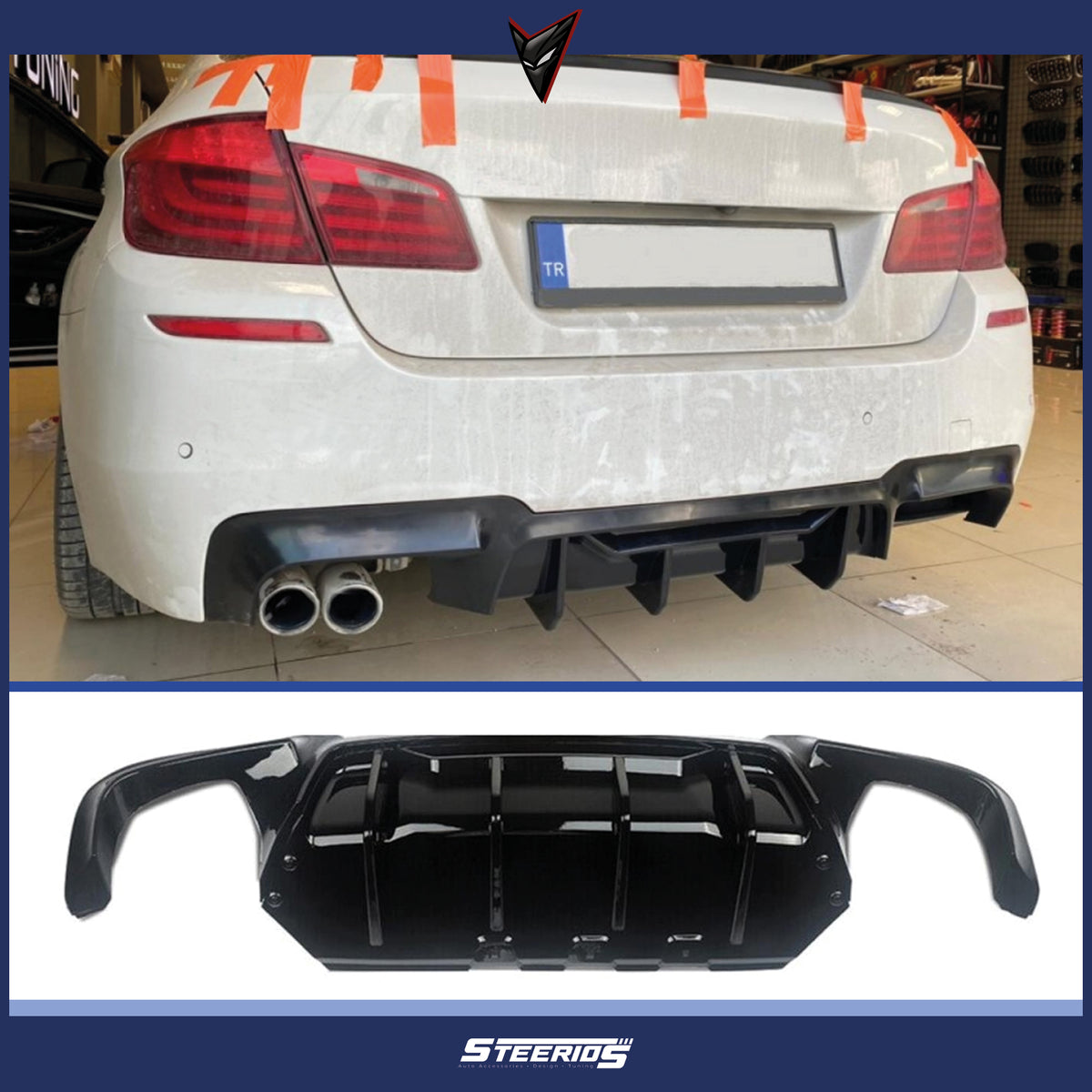 Rear Diffuser for BMW F10 M5 2010-2017 Copetition Diffuser R+L Dual Output Piano Black Vacuum Car Styling Diffuser Rear Body Kit