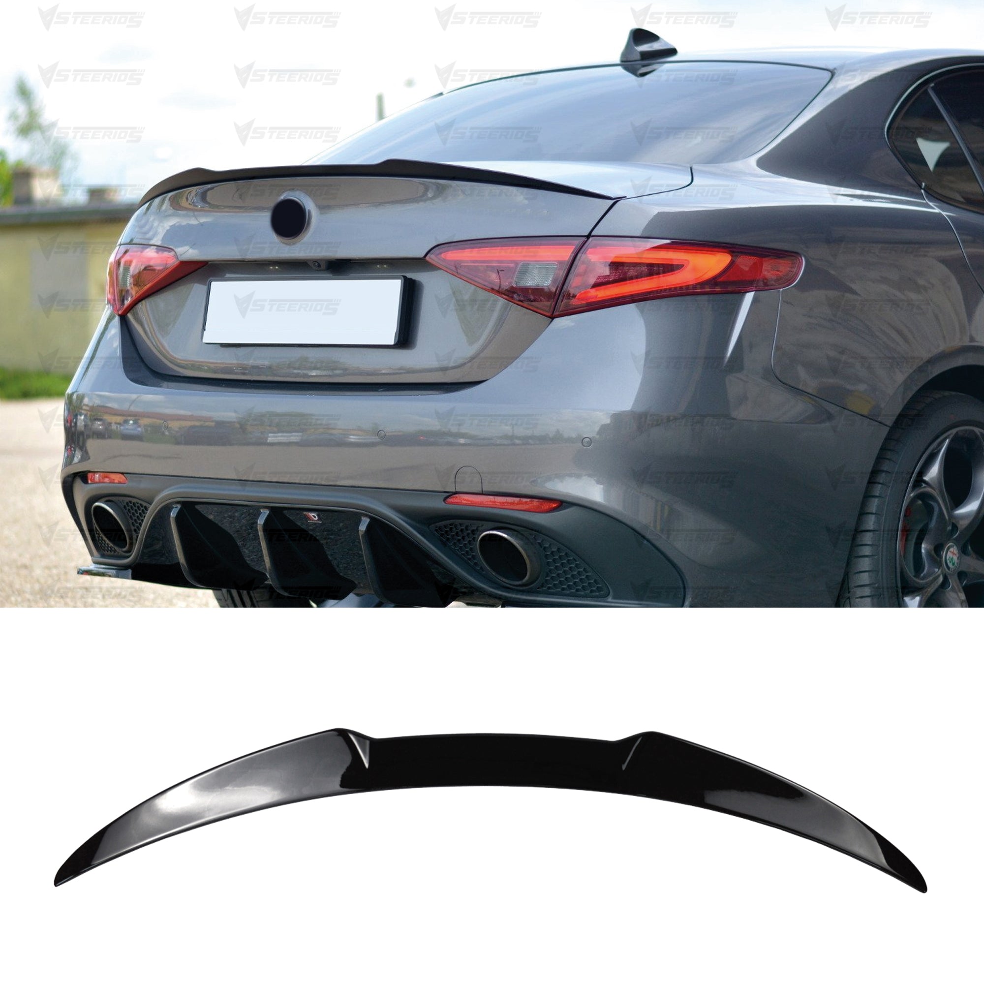 Rear Trunk Spoiler For Alfa Romeo Giulia 2015-2023 Spoiler Piano Black ABS Plastic