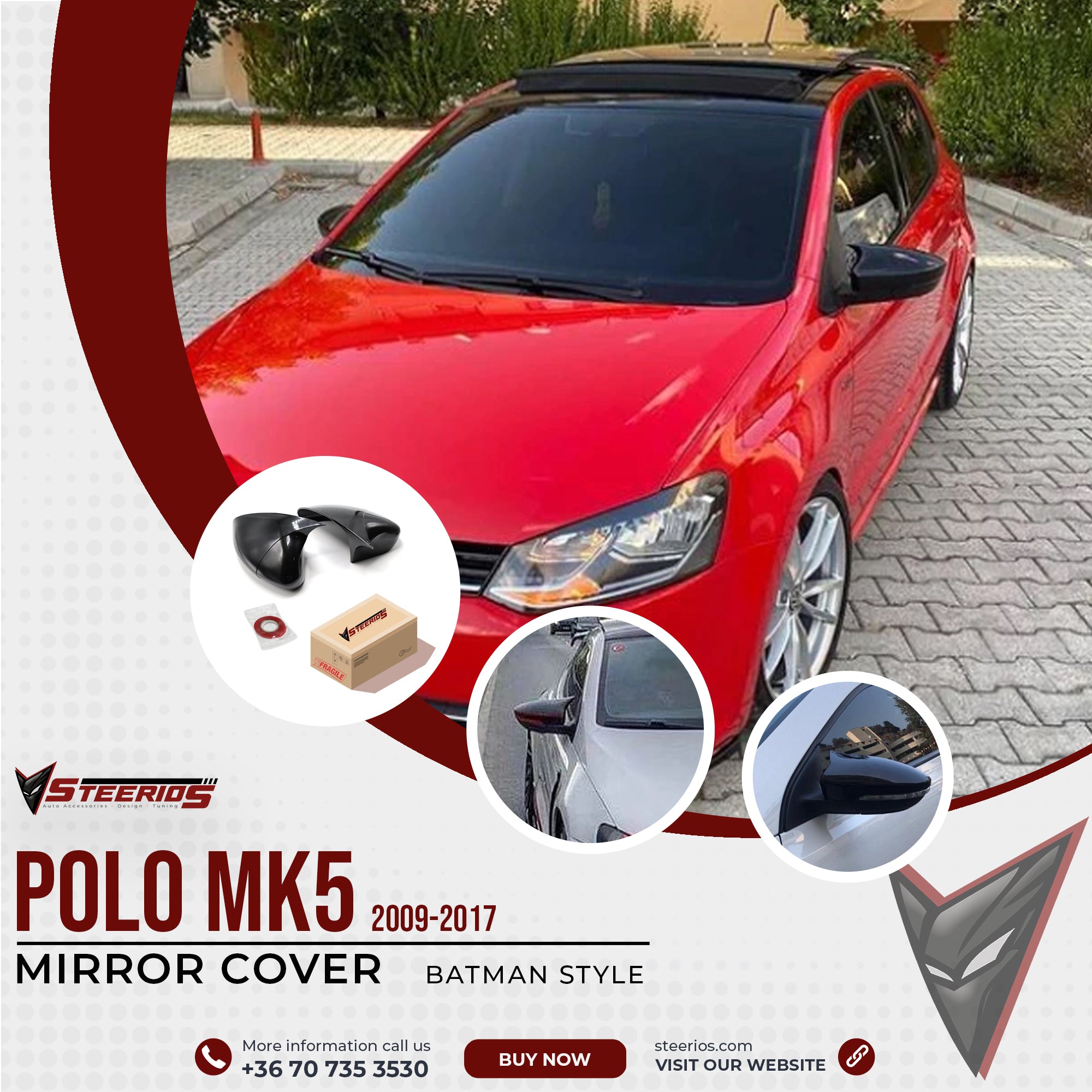 Mirror Cover for VW Polo MK5 2009-2017 Batman Model