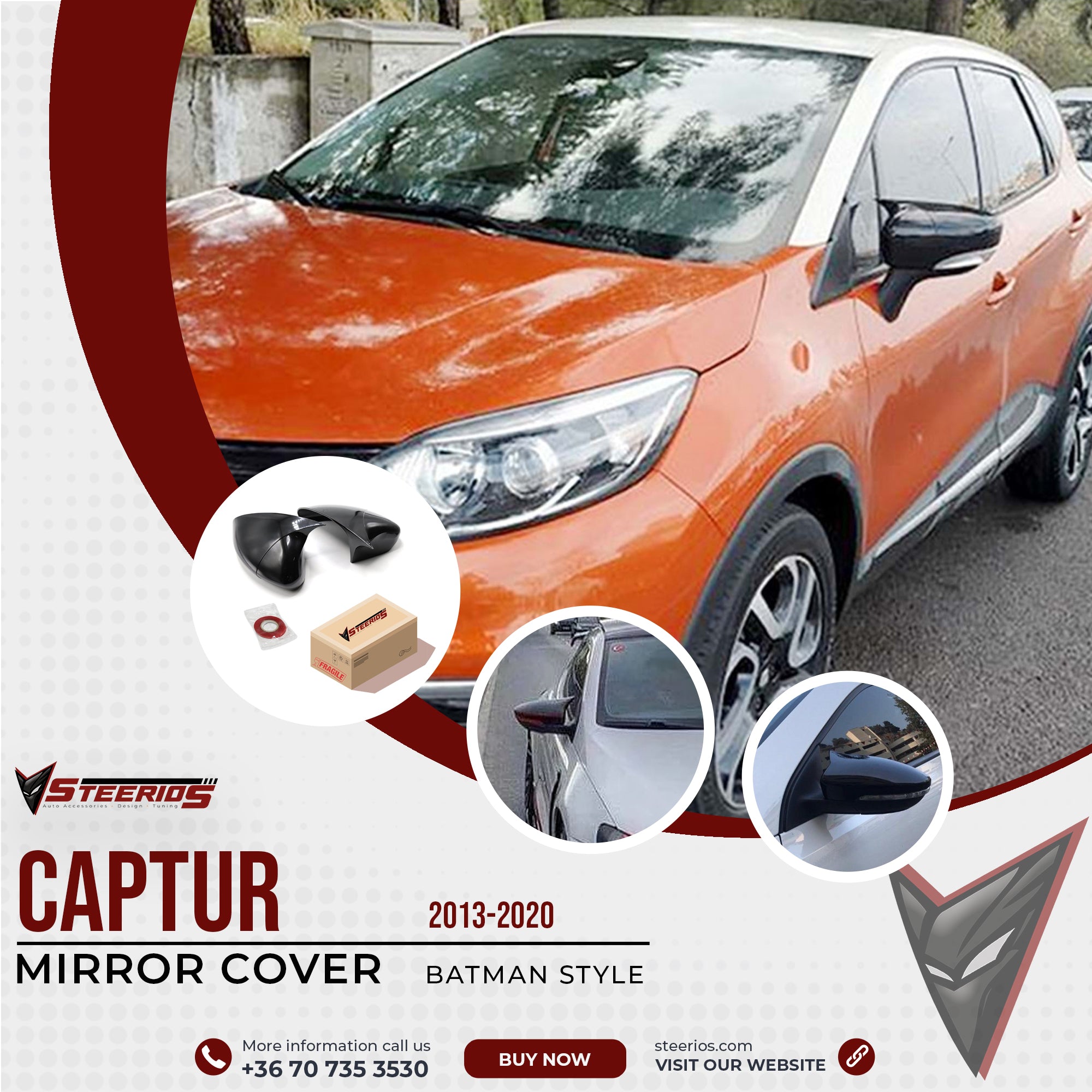 Mirror Cover for Renault Captur 13-20 Batman Model