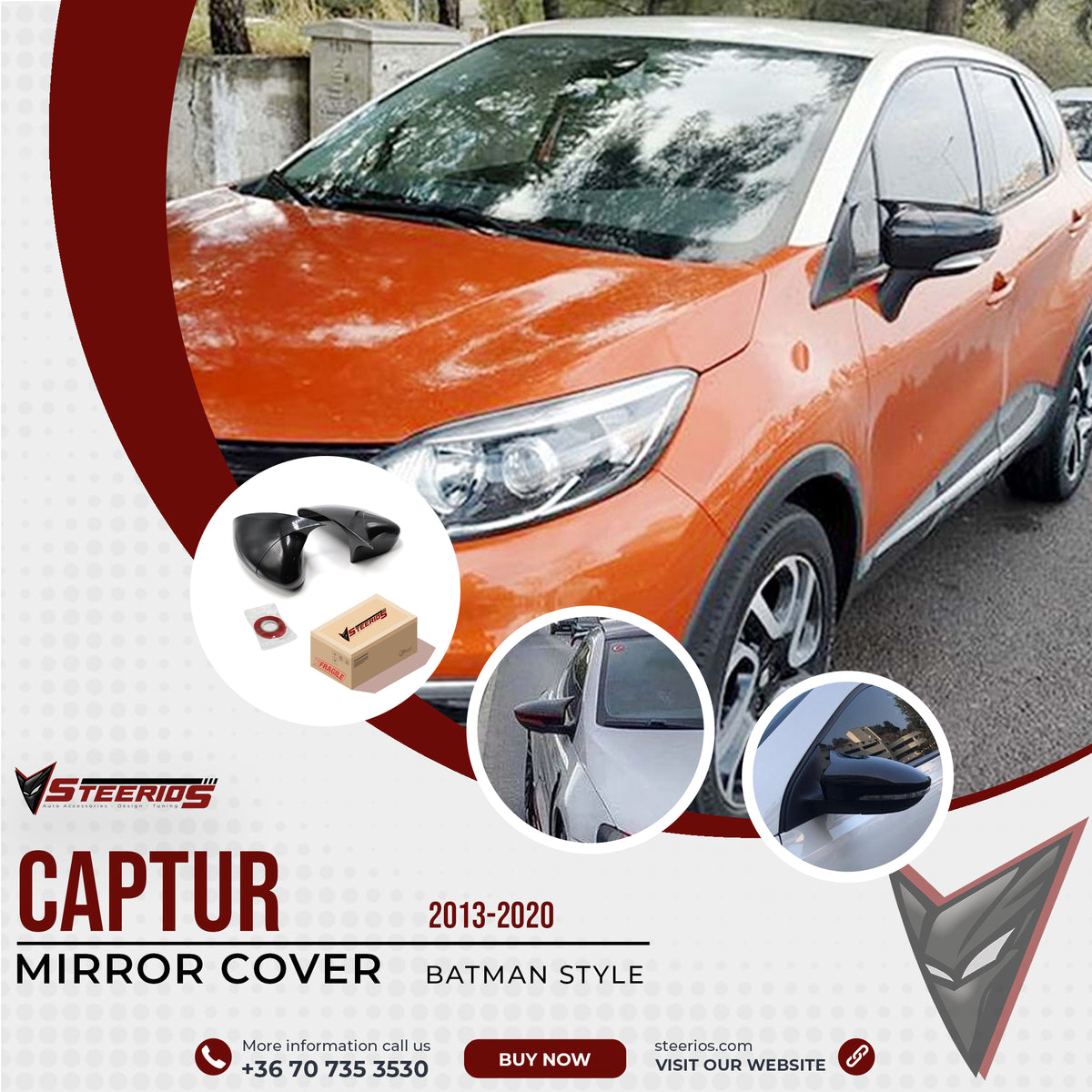 Mirror Cover for Renault Captur 13-20 Batman Model