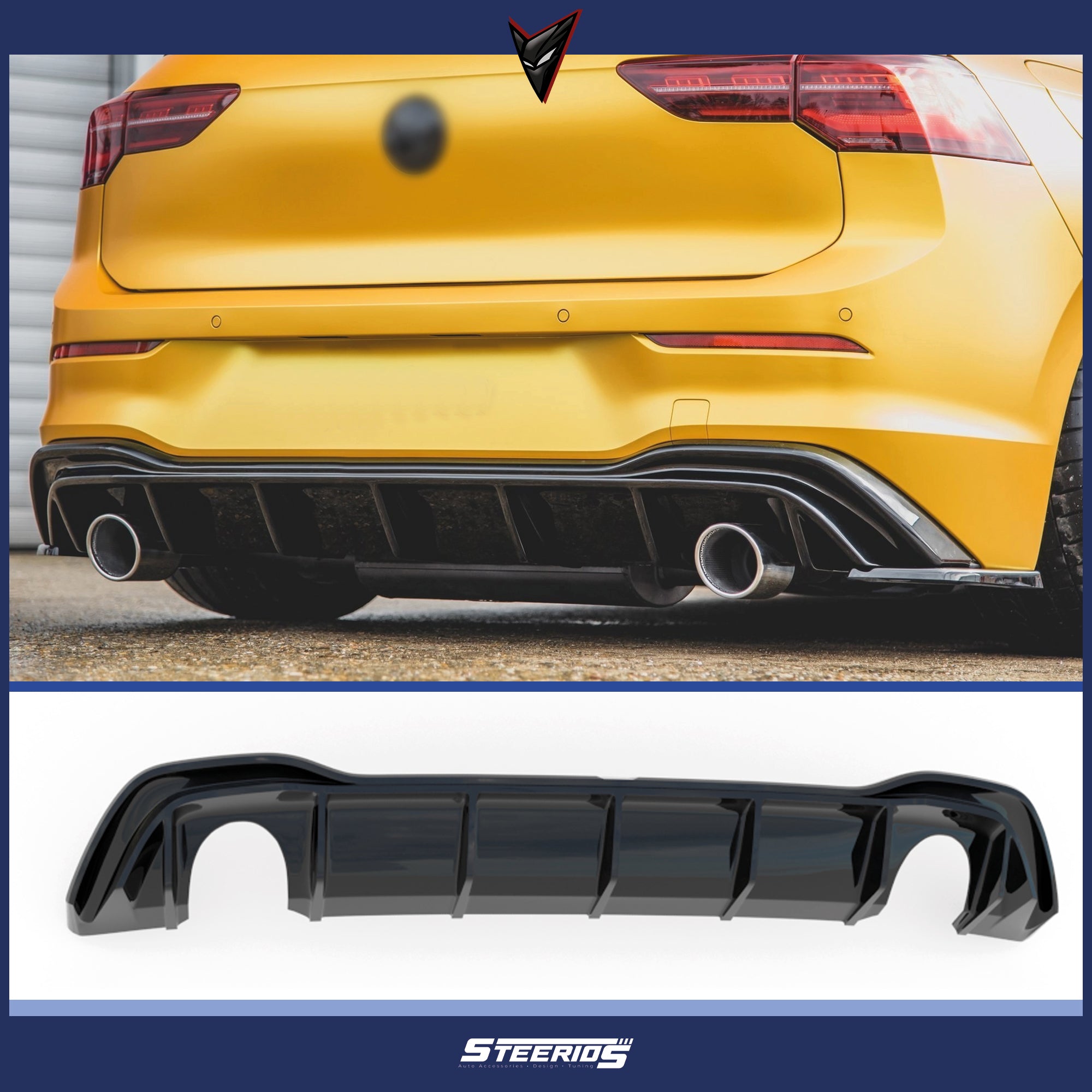 Rear Diffuser for VW Golf 8 Rear MAX Diffuser Piano Black ABS  2020 After (R + L Single Output) Car Styling Diffuser Rear Body Kit
