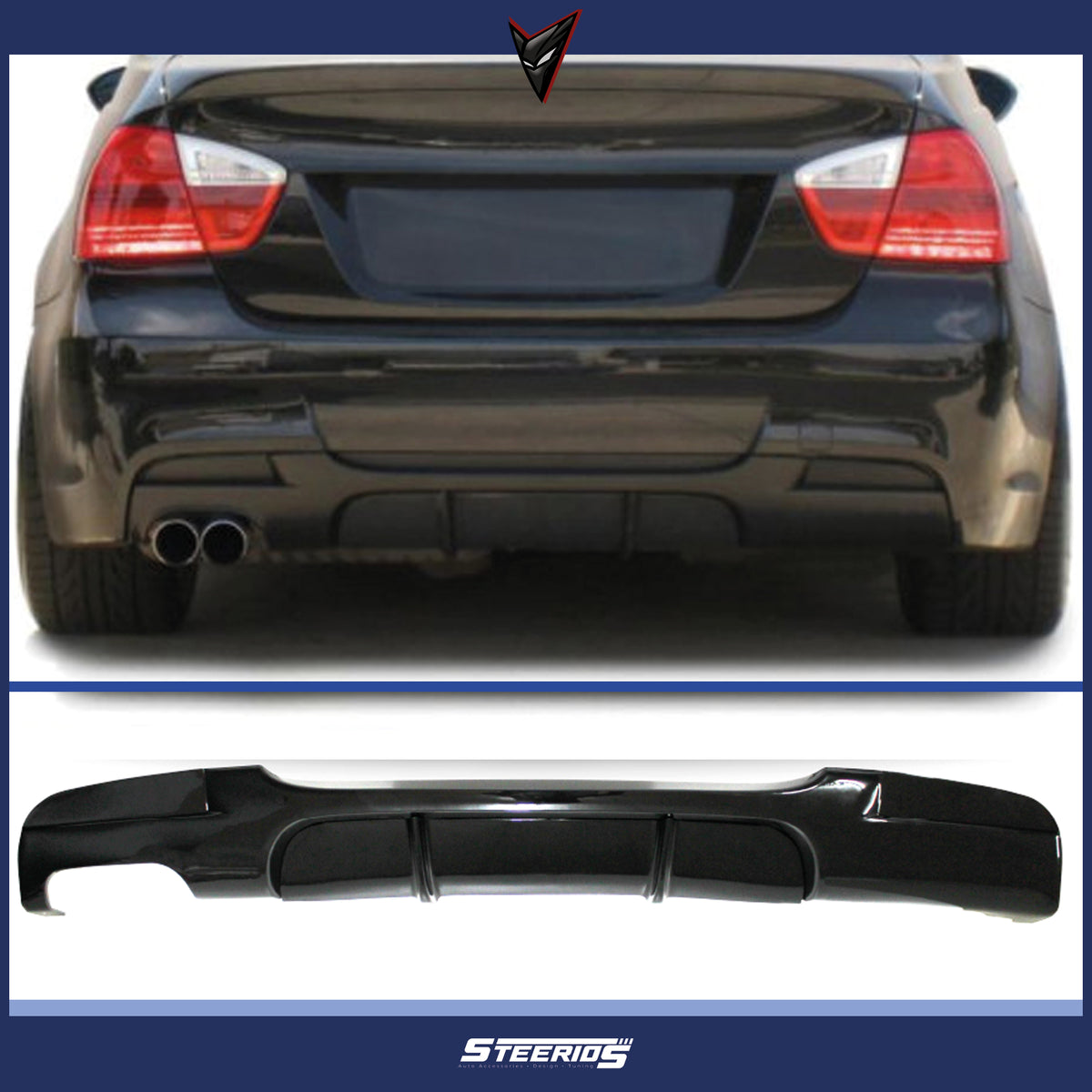 Rear Diffuser for BMW E90 M Technic 2004-2011 M Performance Diffuser L Dual Output Piano Black Vacuum Car Styling Diffuser Rear Body Kit