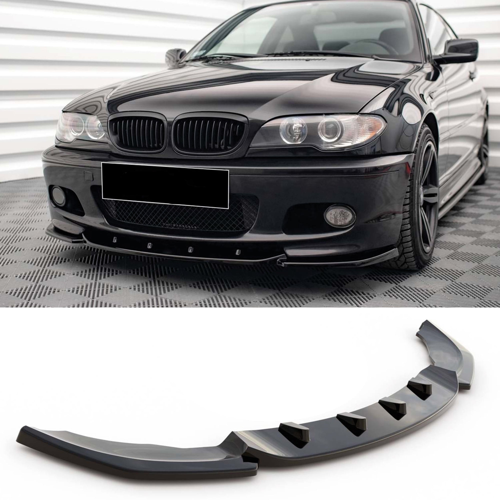 Front Bumper Lip Splitter for BMW 3 Series E46 Coupe 2003-2006 M Sport Technic V2, ABS Plastic Piano Black Vacuum Car Tuning Body Part Body Kit
