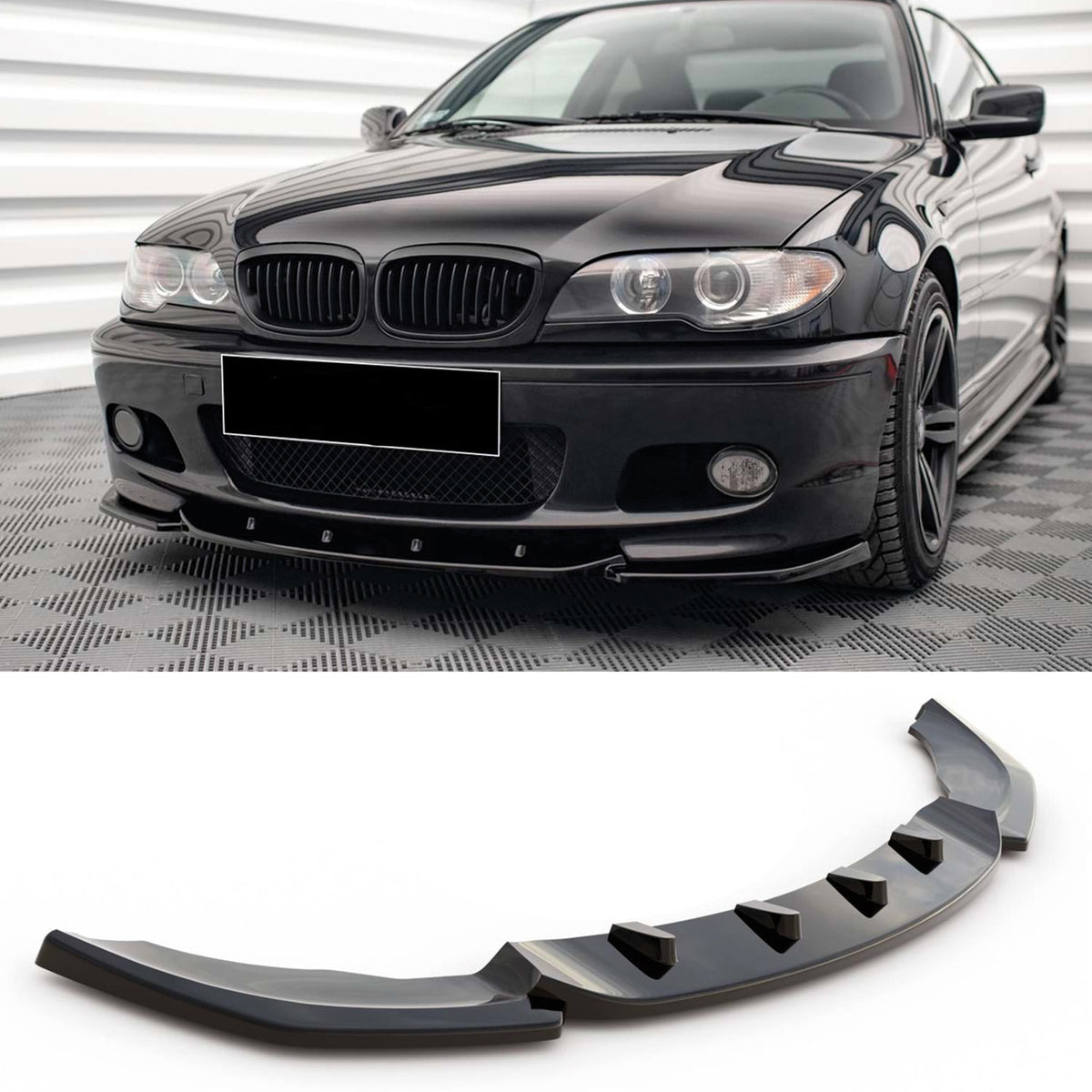 Front Bumper Lip Splitter for BMW 3 Series E46 Coupe 2003-2006 M Sport Technic V2, ABS Plastic Piano Black Vacuum Car Tuning Body Part Body Kit