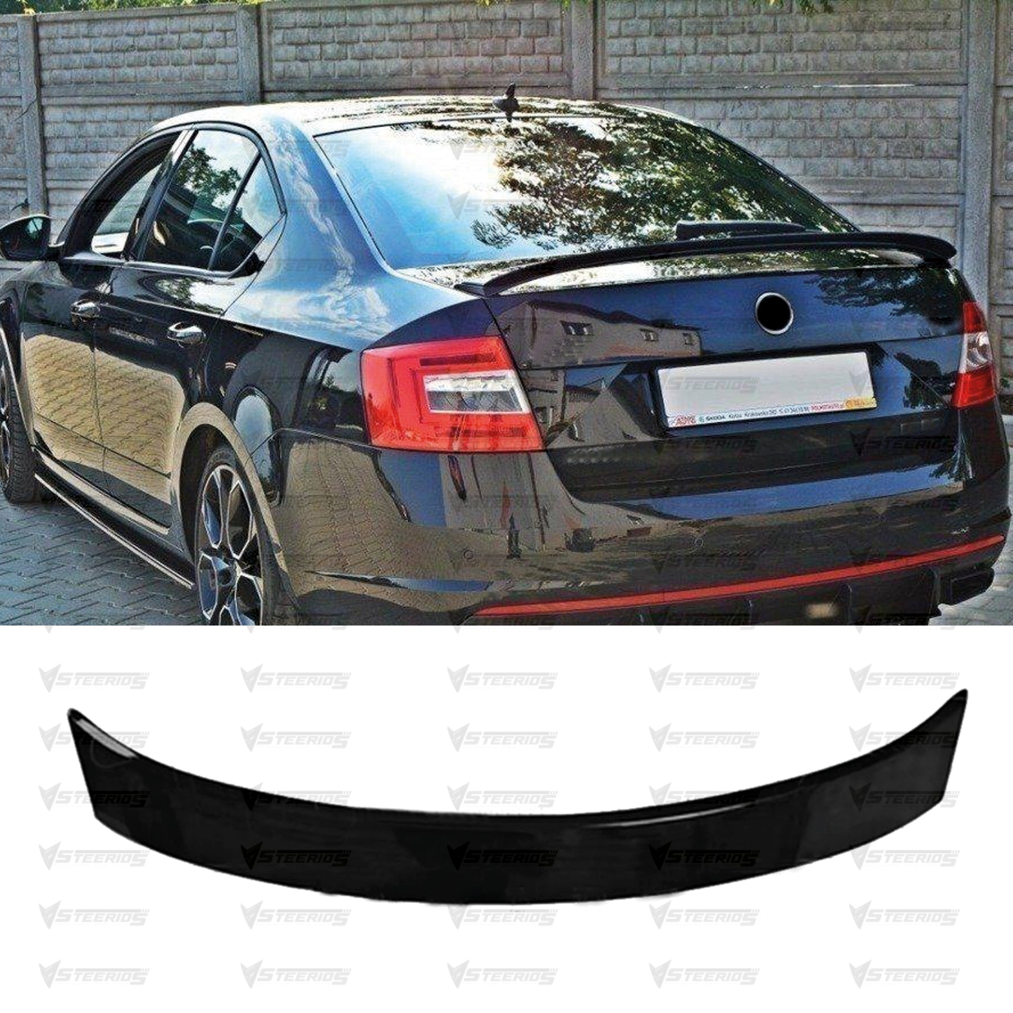 Rear Trunk Spoiler For Skoda Octavia Mk3 RS Style 13-20 FL Piano Black ABS Plastic