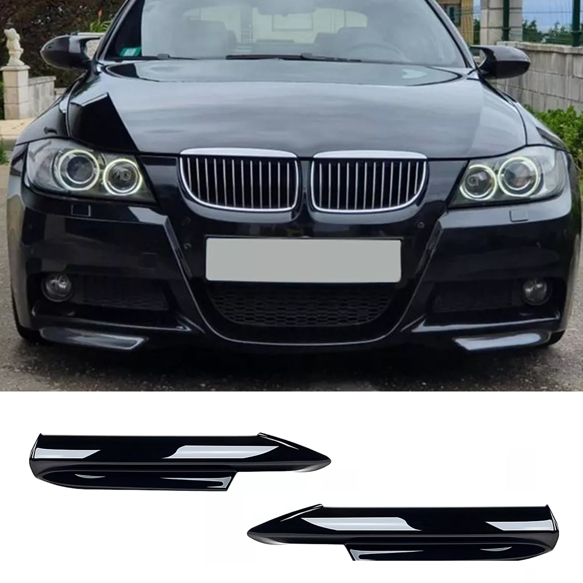 Front Bumper FLAP Wrap for BMW 3 Series E90 M-Tech 2005-2008, 2pcs FLAP Canards Lip Splitter Corner Trim Cover Adjustable Tuning Body Part Body Kit