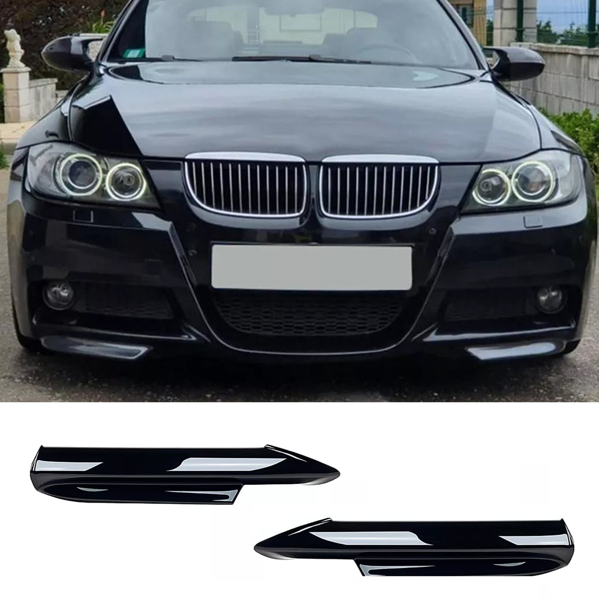 Front Bumper FLAP Wrap for BMW 3 Series E90 M-Tech 2005-2008, 2pcs FLAP Canards Lip Splitter Corner Trim Cover Adjustable Tuning Body Part Body Kit