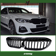 Front Bumper Kidney Racing Grille for BMW 3 Series G20/G21 2018-2021 Car Double Line Sport Grill Glossy Black Cover