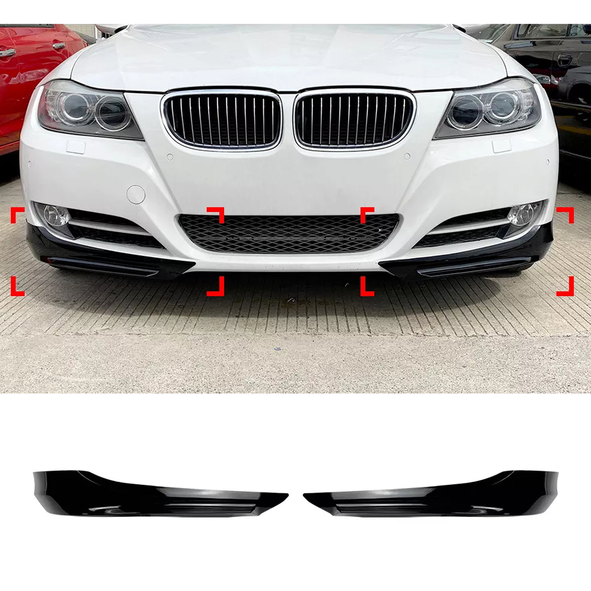 Front Bumper FLAP Wrap for BMW 3 Series E90 E91 LCI 2009-2012, 2pcs FLAP Canards Lip Splitter Corner Trim Cover Adjustable Tuning Body Part Body Kit