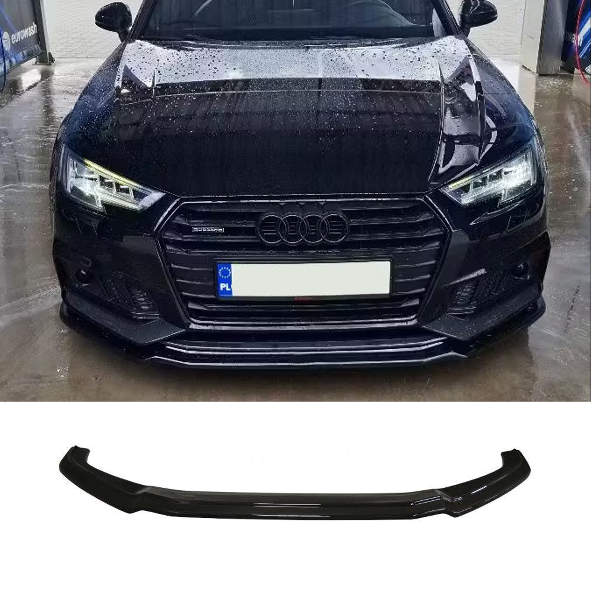 Front Bumper Lip Splitter for Audi A4 B9 S4 S-Line 2015-2019, ABS Plastic Piano Black Vacuum Car Tuning Body Part Body Kit