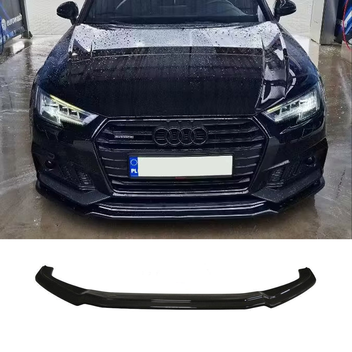 Front Bumper Lip Splitter for Audi A4 B9 S4 S-Line 2015-2019, ABS Plastic Piano Black Vacuum Car Tuning Body Part Body Kit
