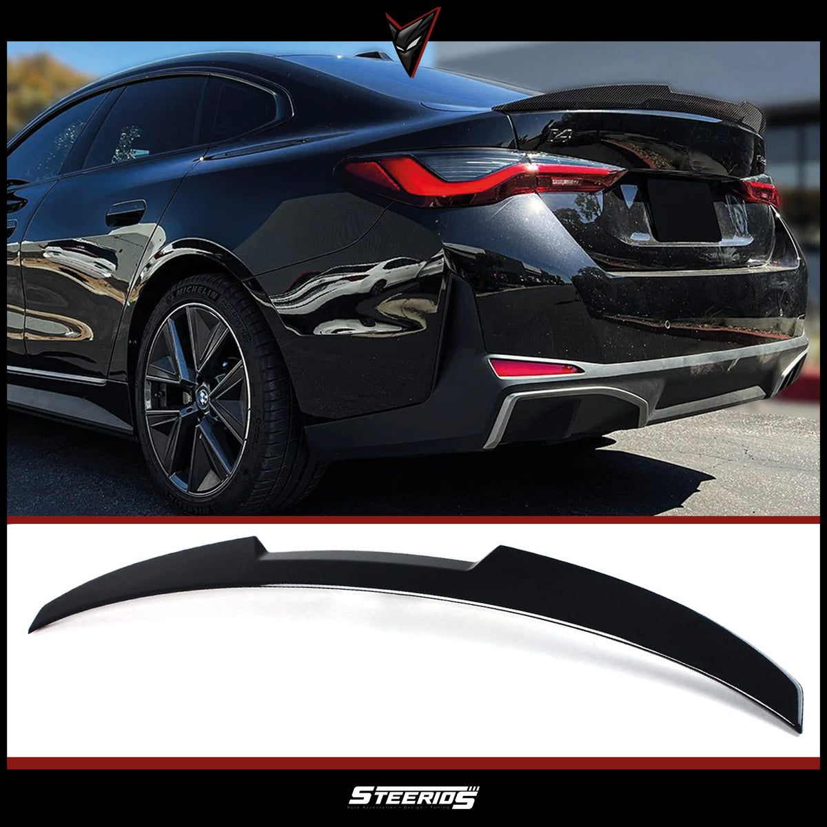 Rear Spoiler For BMW 4 Series G26 2020+ M4 Style Piano Black ABS Plastic