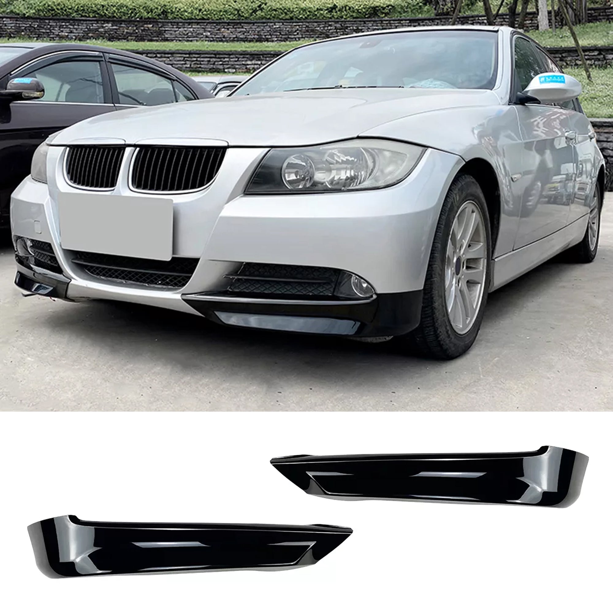 Front Bumper FLAP Wrap for BMW 3 Series E90 E91 Pre Lci 2005-2008, 2pcs FLAP Canards Lip Splitter Corner Trim Cover Adjustable Tuning Body Part Body Kit