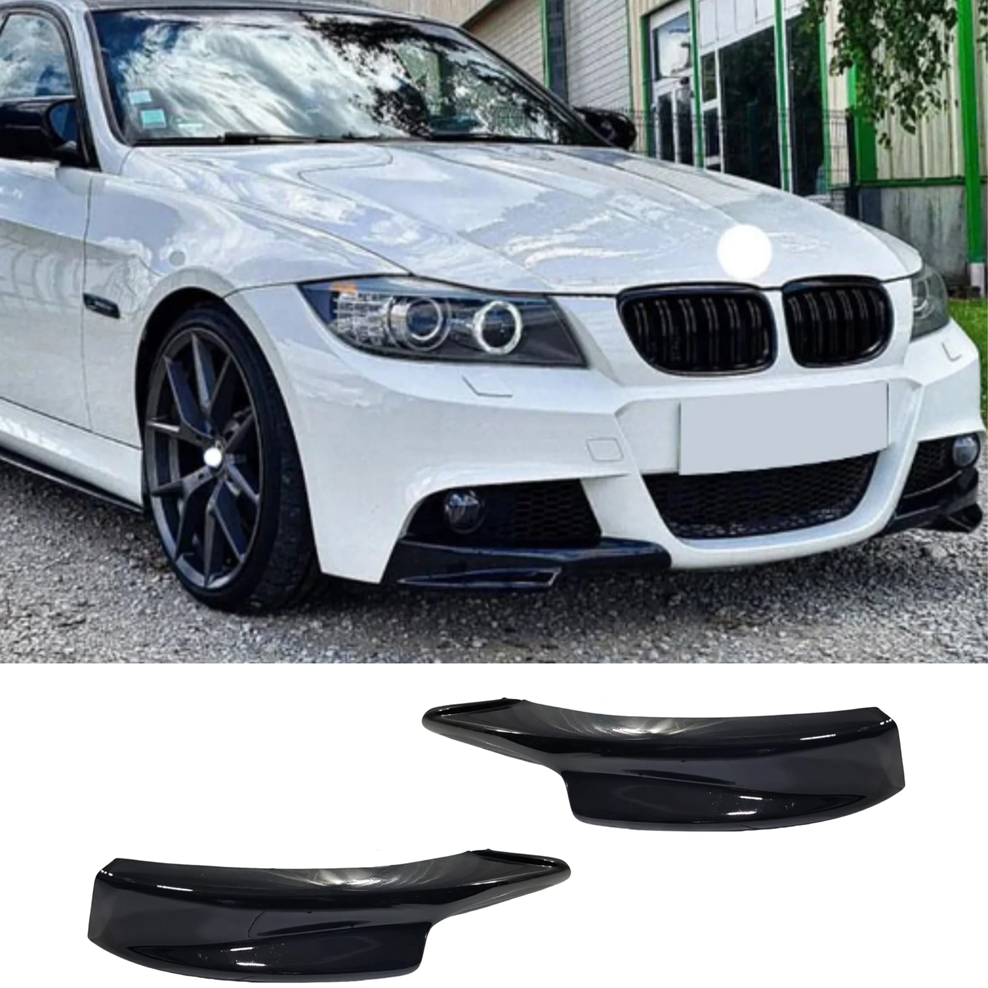 Front Bumper FLAP Wrap for BMW 3 Series E90 LCI 2009-2012 M-Tech M Sport, 2pcs FLAP Canards Lip Splitter Corner Trim Cover Adjustable Tuning Body Part Body Kit