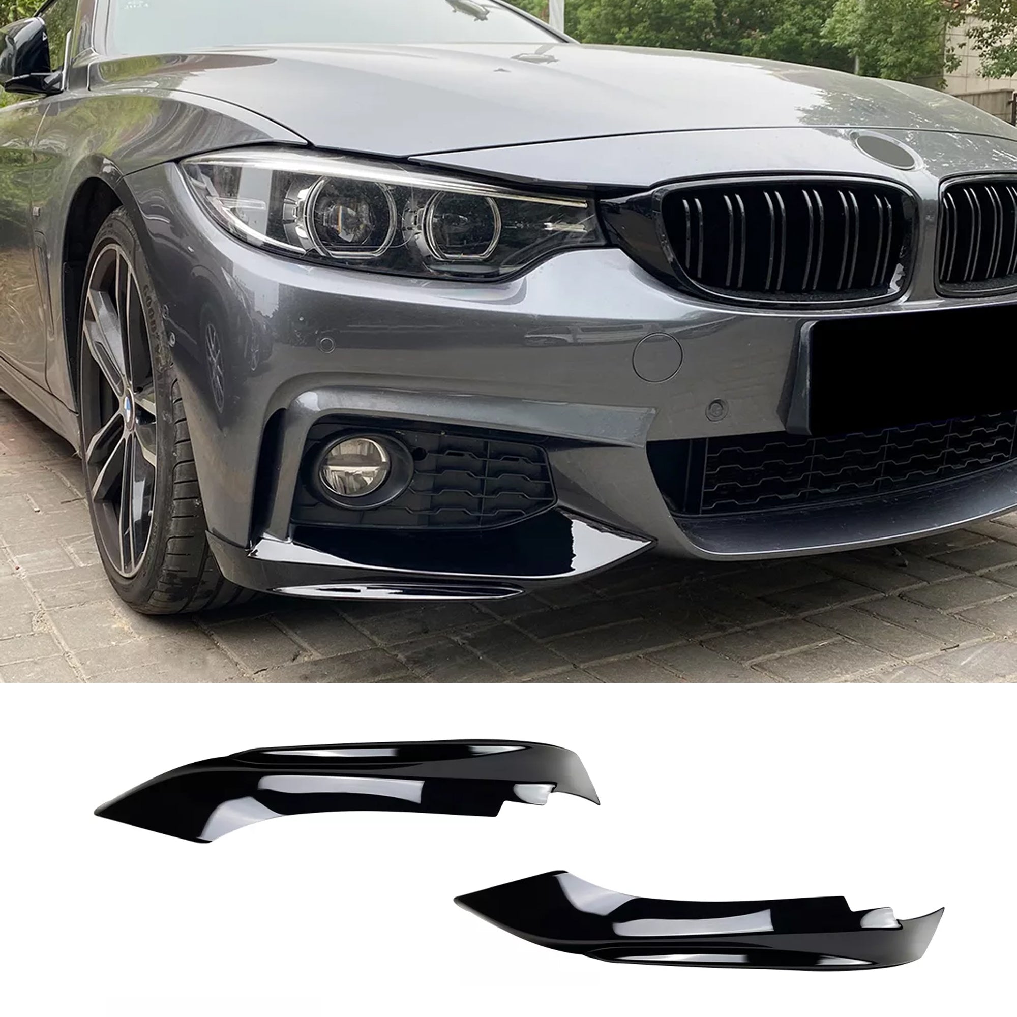 Front Bumper FLAP Wrap for BMW 4 Series F32 F33 F36 M Sport 2014-2020, 2pcs FLAP Canards Lip Splitter Corner Trim Cover Adjustable Tuning Body Part Body Kit